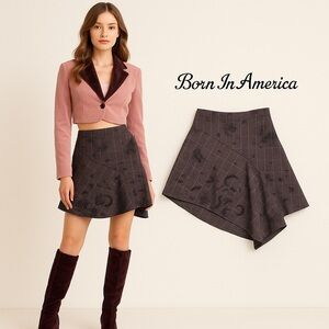 Y2K Born In America Asymmetrical Fairycore Grid Mini Skirt Black Size 5 EUC